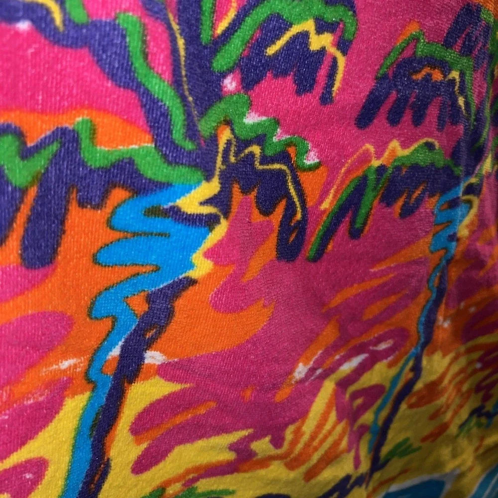 1980s Vintage Beach Towel Banana Club Brazil Terry Cloth Palm Trees Tropical EUC